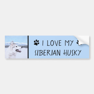Siberië Husky (zilver en wit) schilderende hond ku Bumpersticker