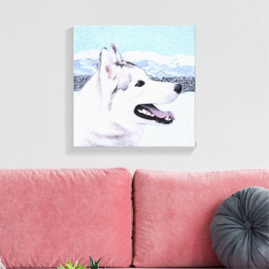 Siberië Husky (zilver en wit) schilderende hond ku Canvas Afdruk (Insitu (Woonkamer))