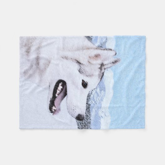 Siberië Husky (zilver en wit) schilderende hond ku Fleece Deken (Voorkant (Horizontaal))