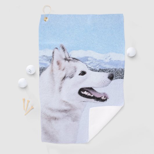 Siberië Husky (zilver en wit) schilderende hond ku Golfhanddoek (Insitu)
