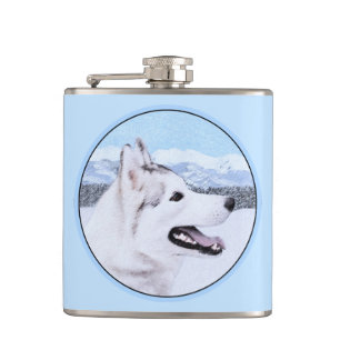 Siberië Husky (zilver en wit) schilderende hond ku Heupfles