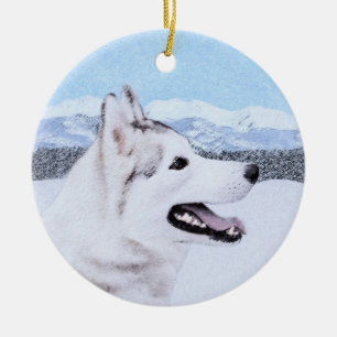 Siberië Husky (zilver en wit) schilderende hond ku Keramisch Ornament
