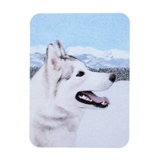 Siberië Husky (zilver en wit) schilderende hond ku Magneet (Verticaal)