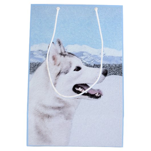 Siberië Husky (zilver en wit) schilderende hond ku Medium Cadeauzakje (Achterkant)