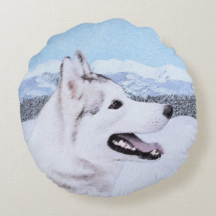 Siberië Husky (zilver en wit) schilderende hond ku Rond Kussen