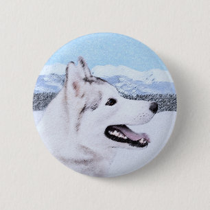Siberië Husky (zilver en wit) schilderende hond ku Ronde Button 5,7 Cm