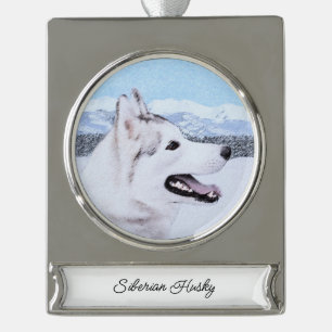 Siberië Husky (zilver en wit) schilderende hond ku Verzilverd Banner Ornament