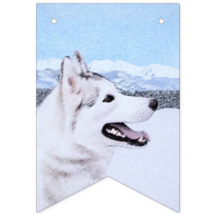 Siberië Husky (zilver en wit) schilderende hond ku Vlaggetjes