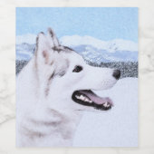 Siberië Husky (zilver en wit) schilderende hond ku Wijn Etiket (Enkel label)