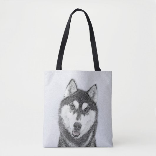 Siberië Husky (zwart-wit) schilderende hond kunst Draagtas (Voorkant)