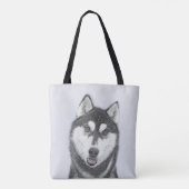 Siberië Husky (zwart-wit) schilderende hond kunst Draagtas (Achterkant)