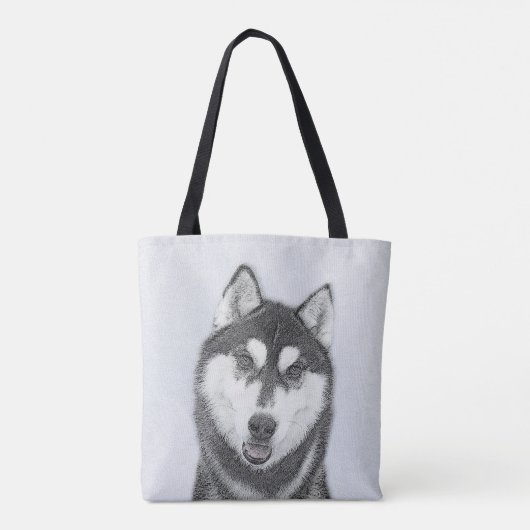 Siberië Husky (zwart-wit) schilderende hond kunst Draagtas (Achterkant)
