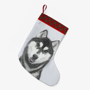 Siberië Husky (zwart-wit) schilderende hond kunst Kleine Kerstsok