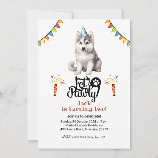 Siberisch Husky Dog Pet Let's Pawty Birthday Kaart (Voorkant)