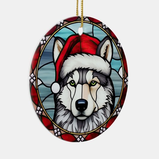 Siberisch Husky Glas in lood Kerst Keramisch Ornament (Rechts)