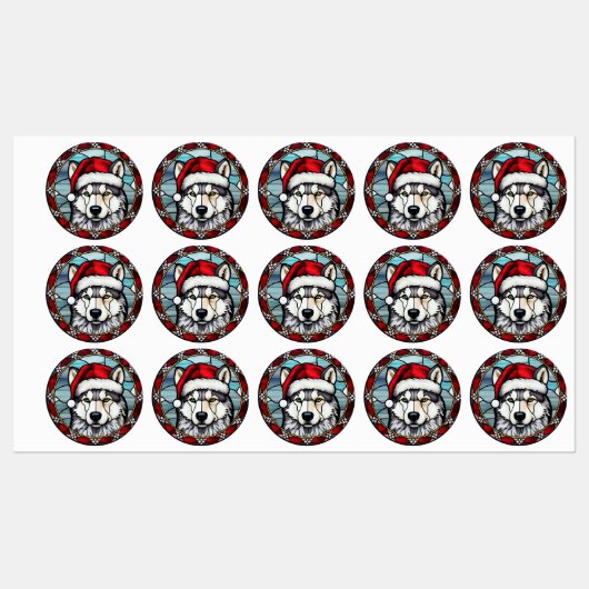 Siberisch Husky Glas in lood Kerst Labels (Vel)