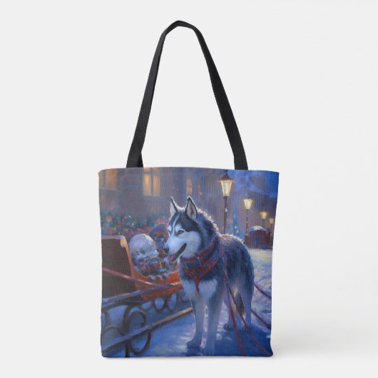 Siberisch Husky Kerstfeest Seizoen Draagtas (Achterkant)