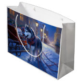 Siberisch Husky Kerstfeest Seizoen Groot Cadeauzakje (Achterkant Gekanteld)