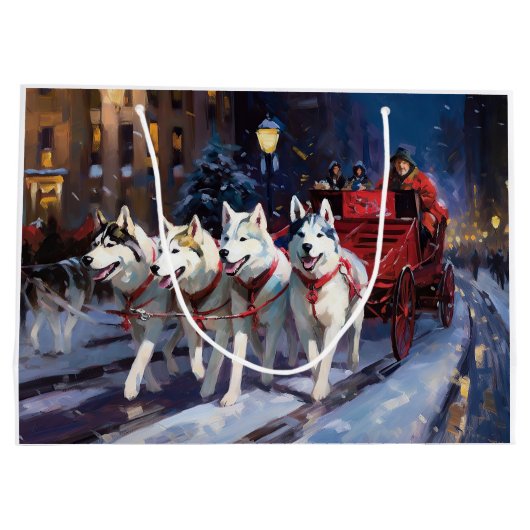 Siberisch Husky Kerstfeest Seizoen Groot Cadeauzakje (Achterkant)