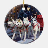Siberisch Husky Kerstfeest Seizoen Keramisch Ornament (Achterkant)