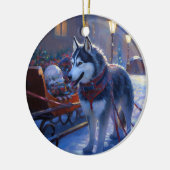 Siberisch Husky Kerstfeest Seizoen Keramisch Ornament (Links)