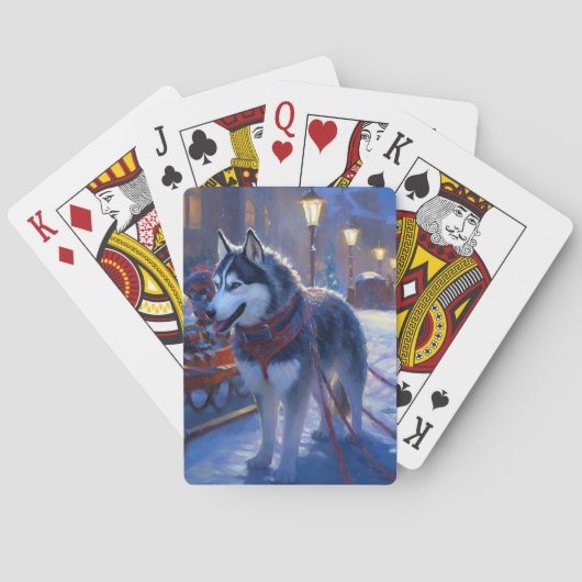 Siberisch Husky Kerstfeest Seizoen Pokerkaarten (Achterkant)