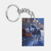 Siberisch Husky Kerstfeest Seizoen Sleutelhanger (Voorkant Links)