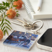 Siberisch Husky Kerstfeest Seizoen Sleutelhanger (Voorkant Rechts)