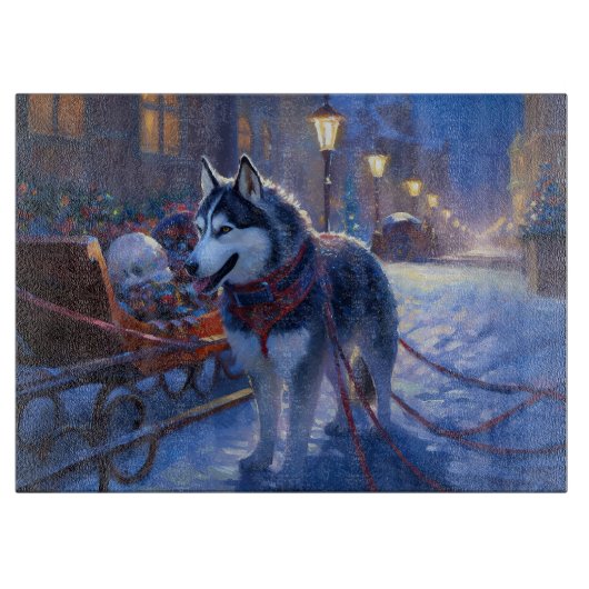 Siberisch Husky Kerstfeest Seizoen Snijplank (Voorkant)