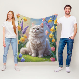 Siberisch kat lente bloemen schilderij fleece deken