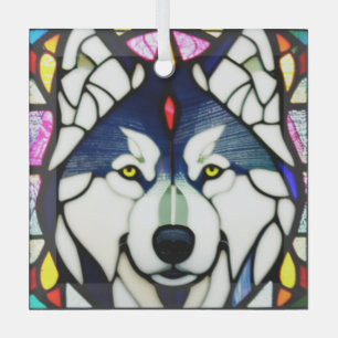 Siberische Huskie "Glas in lood" Glas Ornament