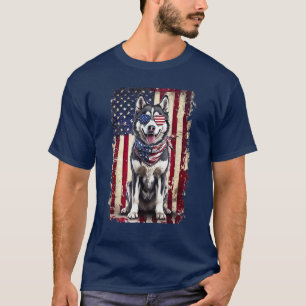 Siberische Husky Amerikaanse vlag 4 juli T-shirt