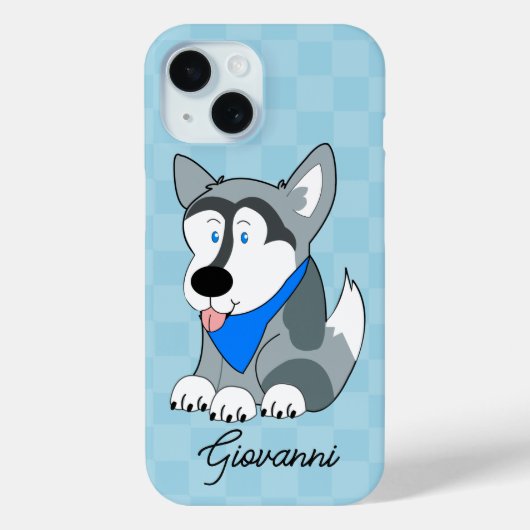 Siberische Husky Blue geruit gepersonaliseerde hon Case-Mate iPhone Case (Achterkant)