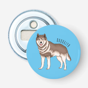 Siberische husky cartoon illustratie button flesopener
