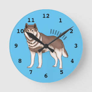Siberische husky cartoon illustratie ronde klok