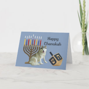 Siberische Husky Chanoeka Kaart Menorah Dreidel