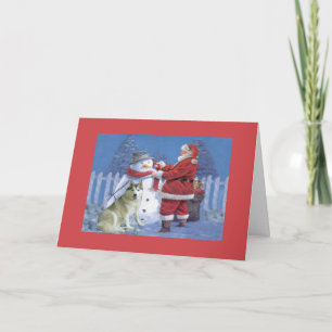 Siberische Husky Christmas Kaart Santa Snowman