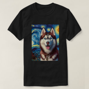 Siberische Husky Dog Art Van Gogh Sterrennacht Sib T-shirt