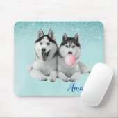 Siberische Husky Dog Blue Bubble Gum Muismat (Met muis)