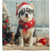 Siberische Husky Dog Christmas Beach Douchegordijn (Voorkant)