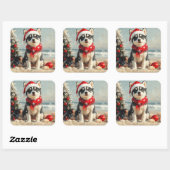 Siberische Husky Dog Christmas Beach Vierkante Sticker (Vel)
