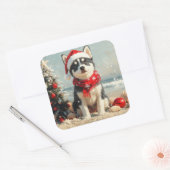 Siberische Husky Dog Christmas Beach Vierkante Sticker (Envelop)