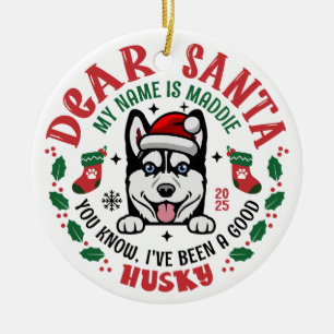 Siberische Husky Dog Custom Naam Kerstronde Keramisch Ornament
