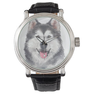 Siberische Husky Dog Pet Waterverf Horloge