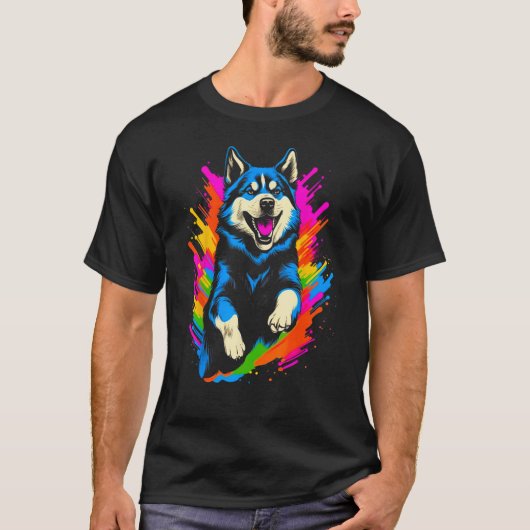 Siberische Husky Dog Pop Art T-shirt (Voorkant)