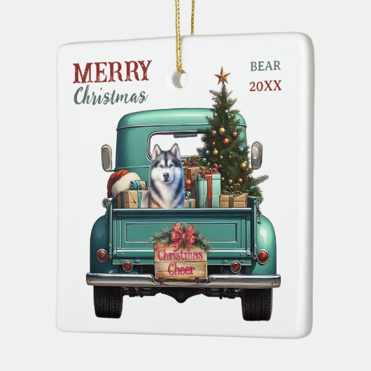 Siberische Husky Dog Retro Truck Kerstmis Keramisch Ornament (Links)