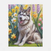 Siberische Husky Dog Spring Bloemen Schilderen Fleece Deken (Voorkant)