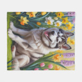 Siberische Husky Dog Spring Bloemen Schilderen Fleece Deken (Voorkant (Horizontaal))