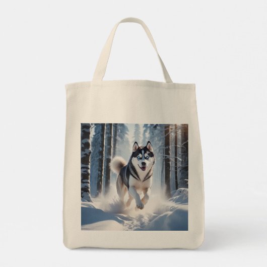 Siberische Husky Elegante Kruidenier Canvas tas (Achterkant)
