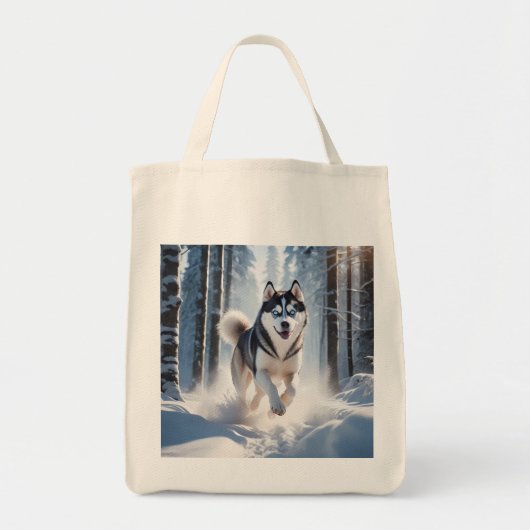 Siberische Husky Elegante Kruidenier Canvas tas (Voorkant)